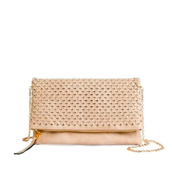 Urban Expressions beige woven convertible clutch/shoulder bag - Picture 1 of 6